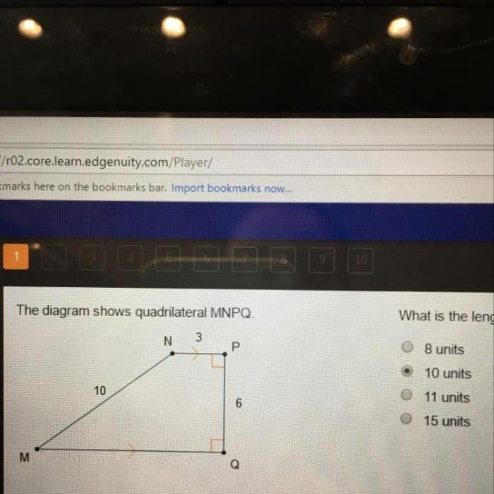 What is the length of line segment mq