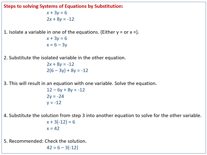 Solving systems of linear equations by substitution answer key